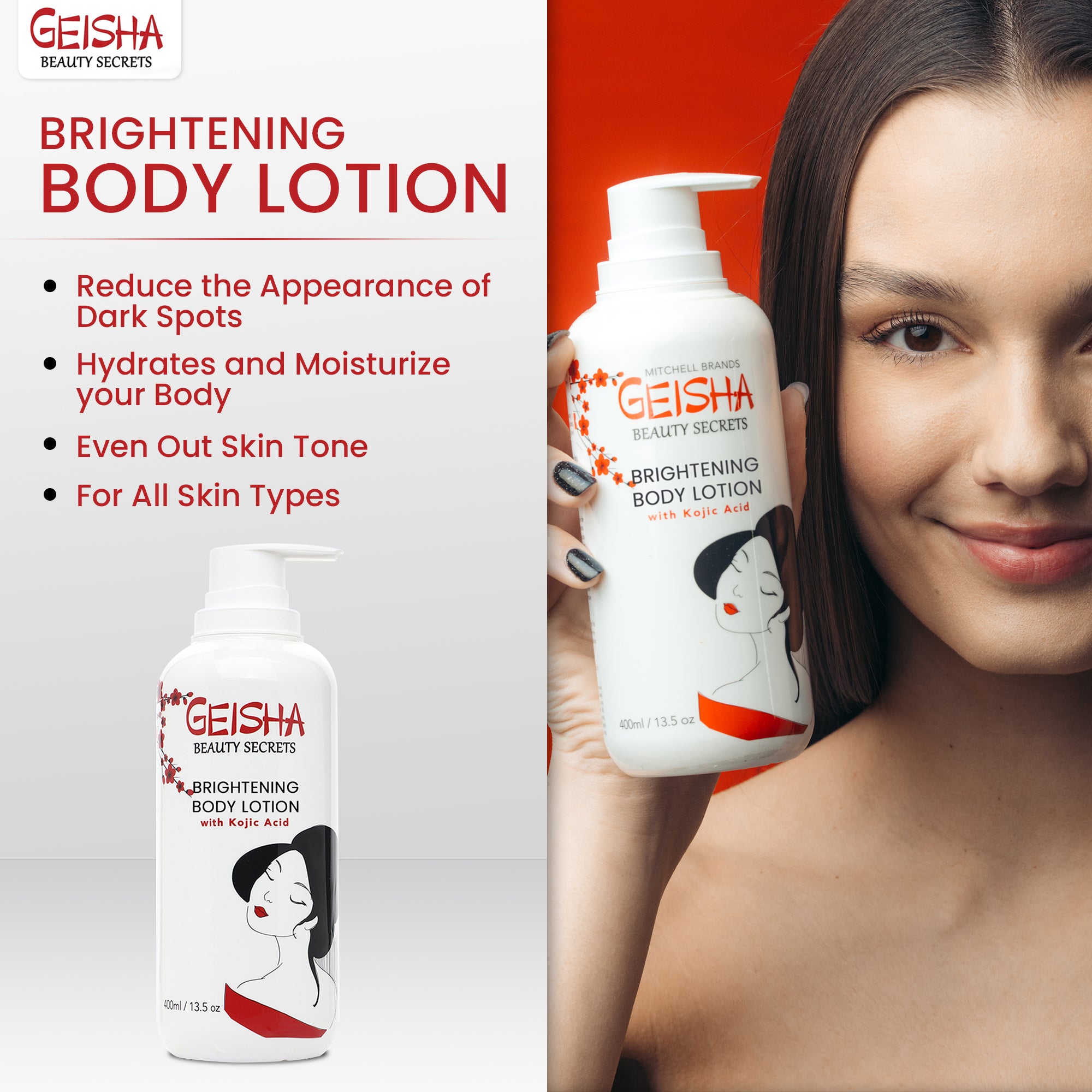 Geisha Beauty Secrets Brightening Body Lotion with Kojic Acid 400ml   Mitchell Brands MEA