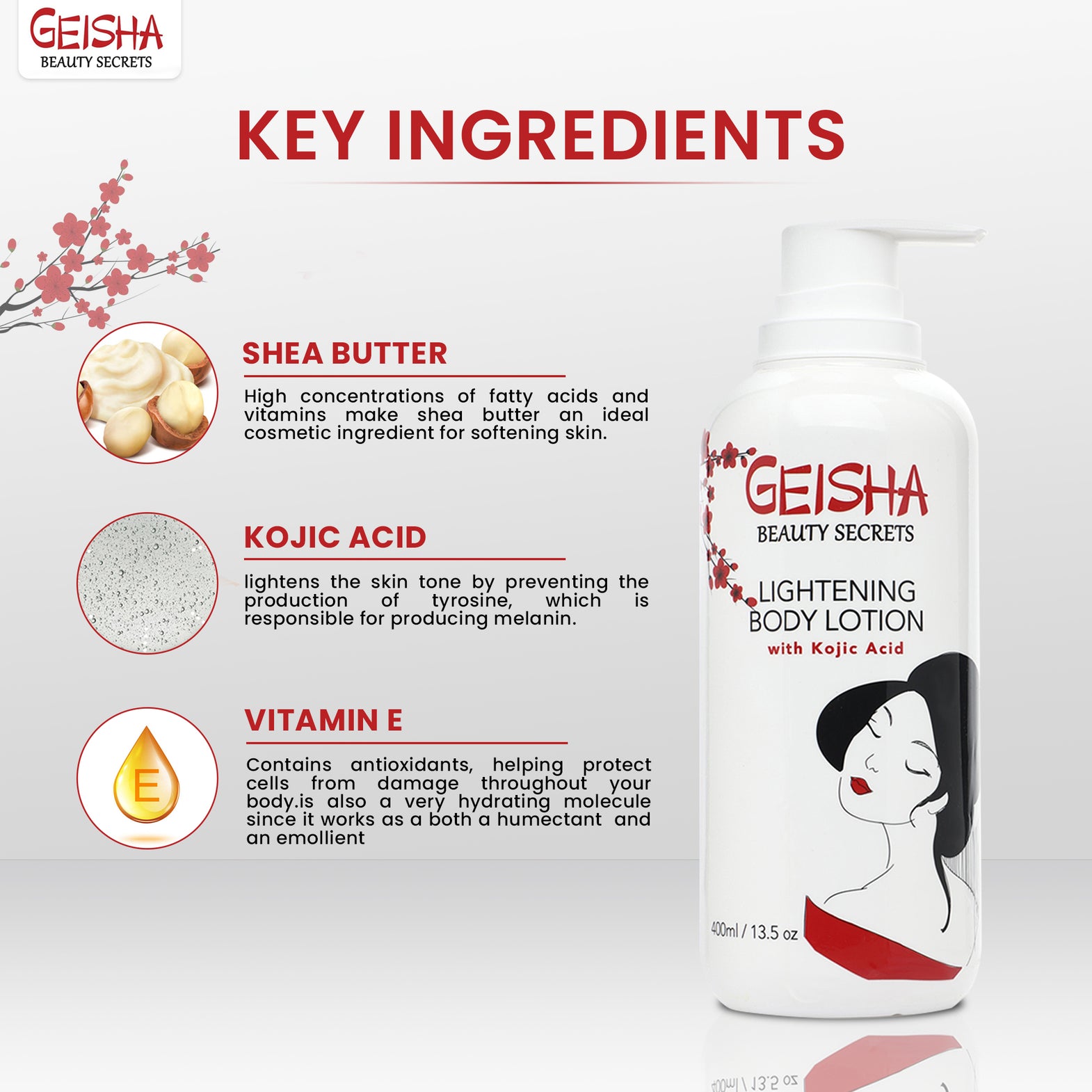 Geisha Beauty Secrets Brightening Body Lotion with Kojic Acid 400ml
