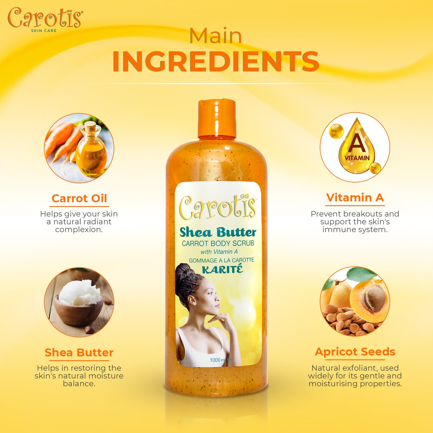 Carotis Shea Butter Carrot Body Scrub With Vitamin A 1000ml