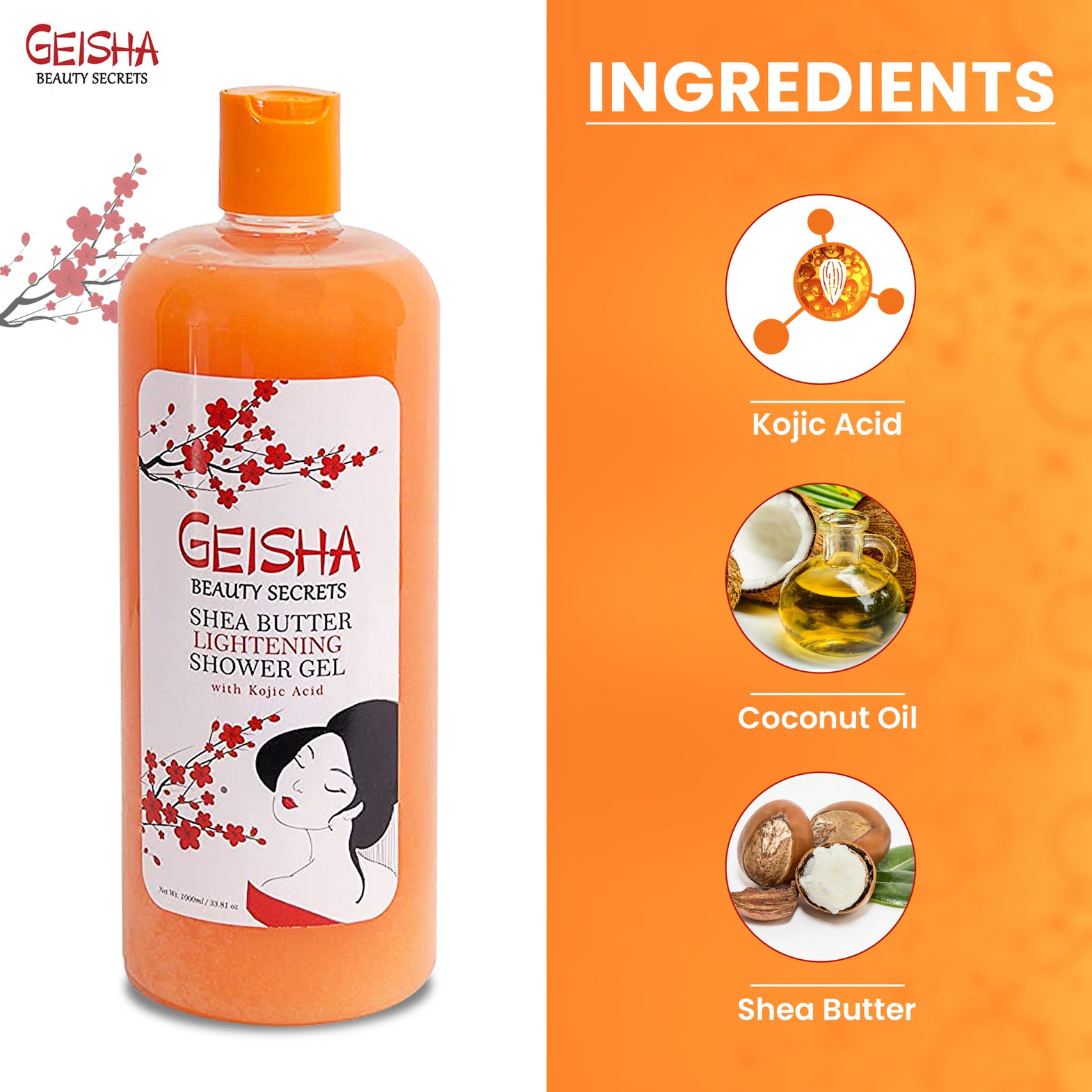 Geisha Beauty Secrets Shea Butter Lightening Shower Gel With Kojic Acid 1000ml
