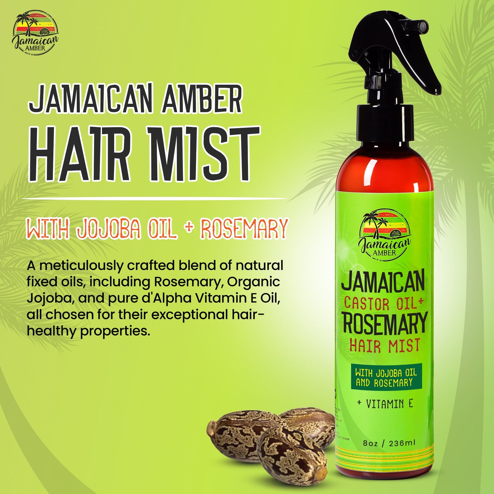 Jamaican Amber Jamaican Castor Oil & Rosemary Leave in Hair Mist 8 oz/236 ml