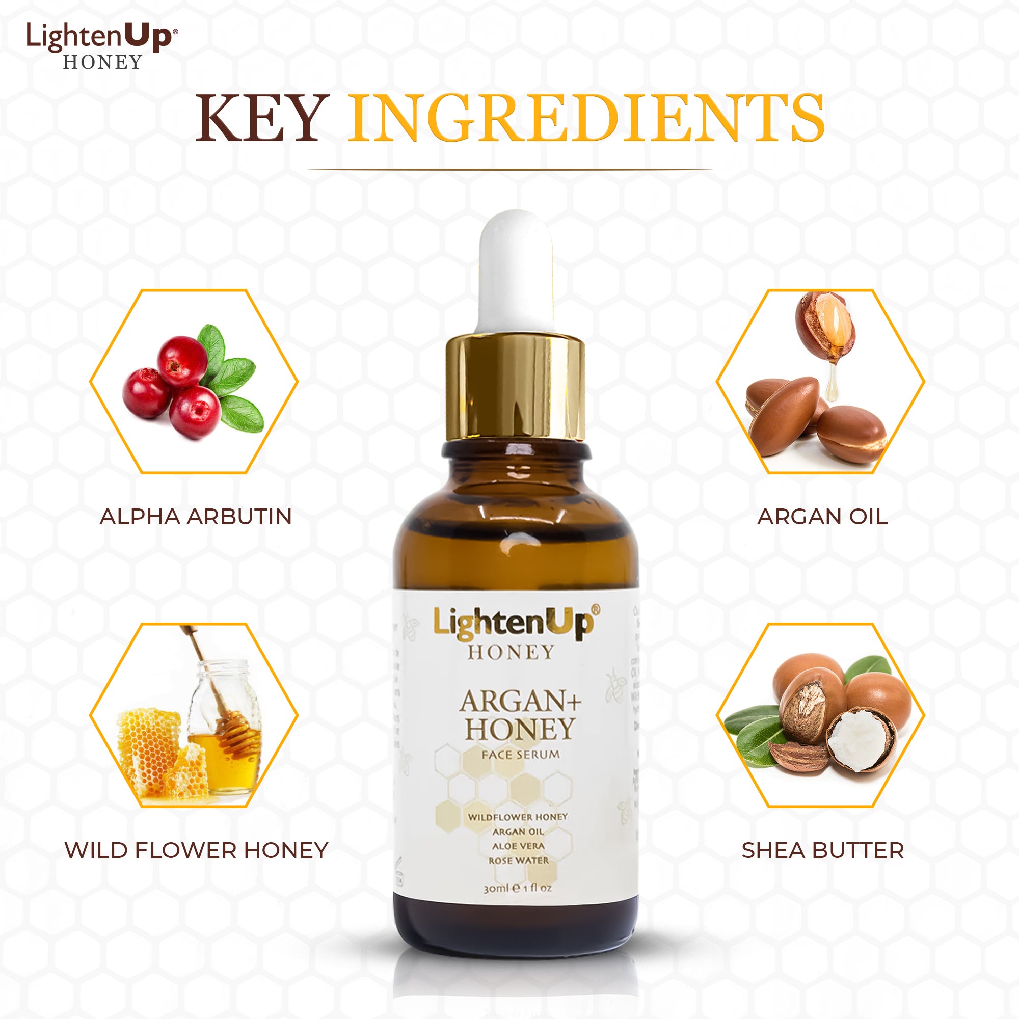 LightenUp Honey Argan + Honey Lightening Face Serum 30ml