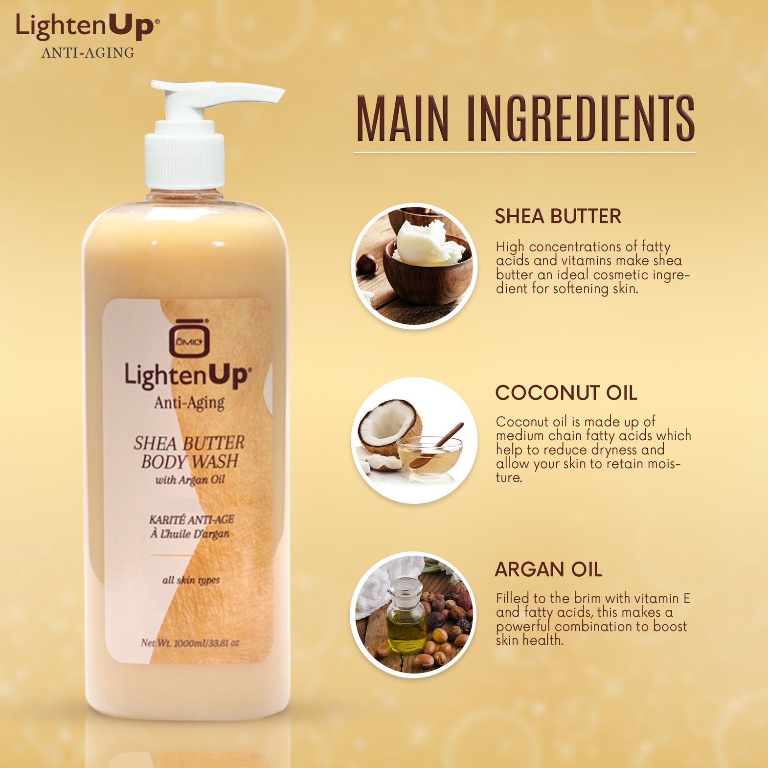 LightenUp Anti-Aging Shea Butter Shower Gel With Argan Oil 1000ml