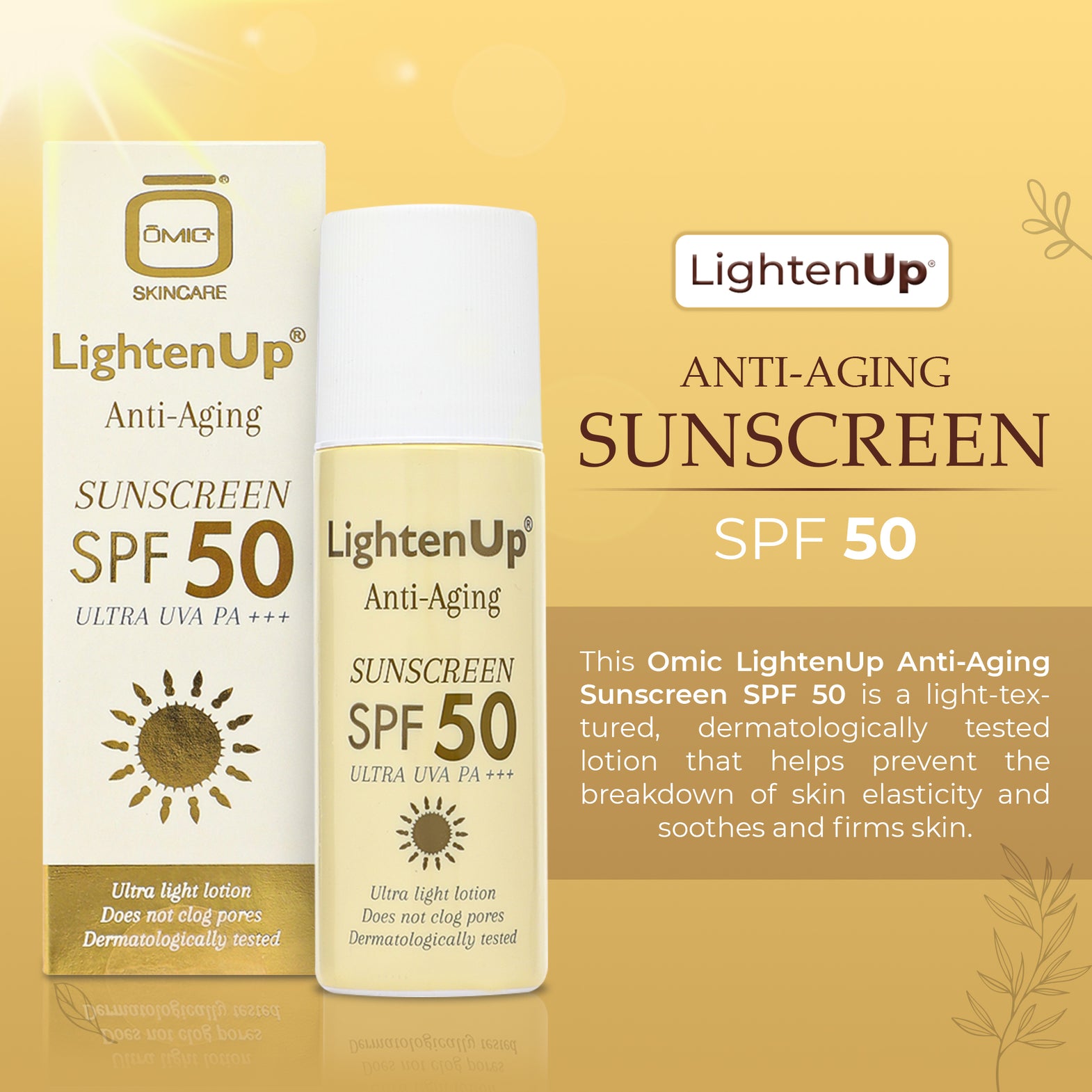 LightenUp Anti-Aging Sunscreen SPF-50 ULTRA UVA PA++ (Roll On) 90ml
