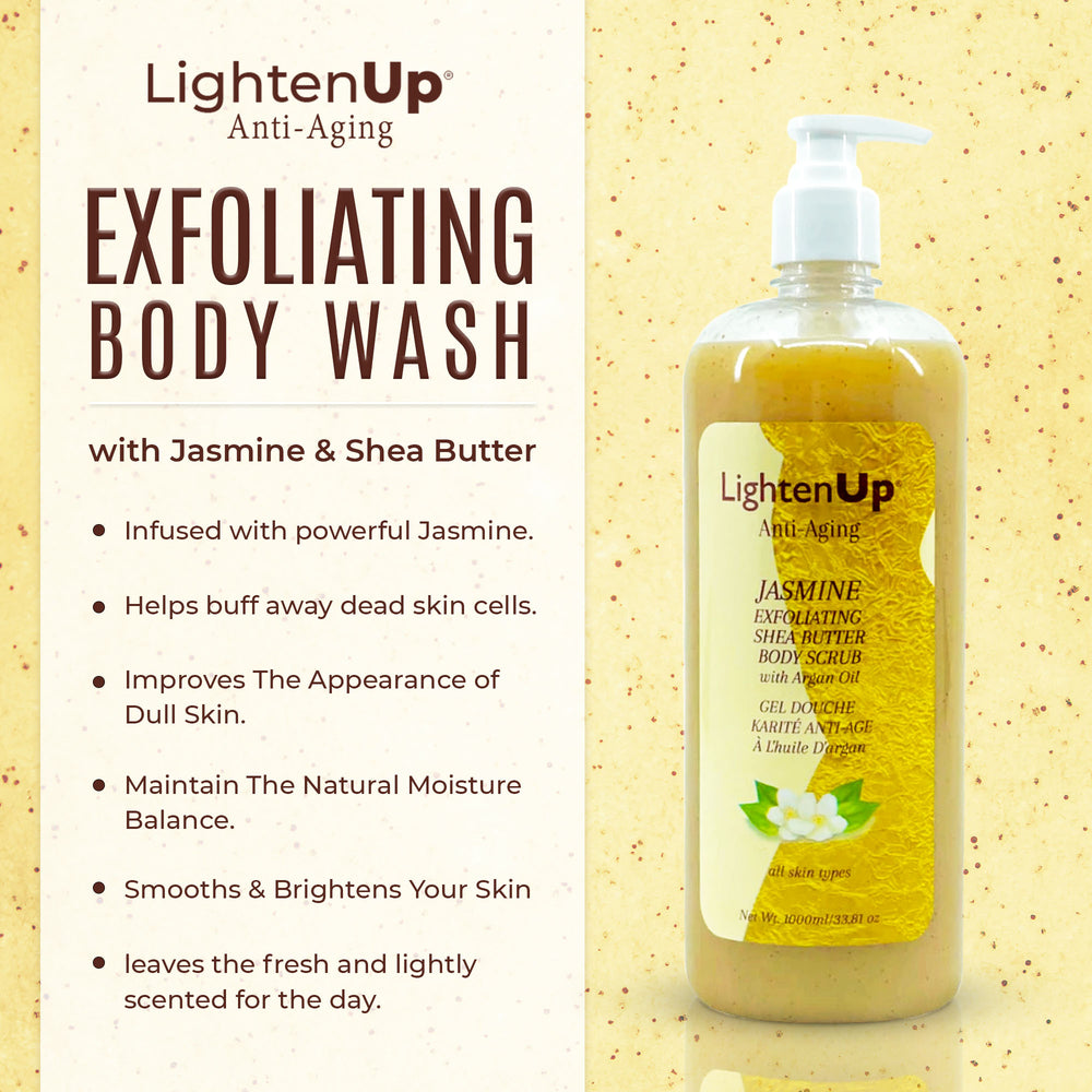 
                      
                        LightenUp Anti-Aging Jasmine Exfoliating Shea Butter Shower Gel with Argan Oil 1000ml
                      
                    