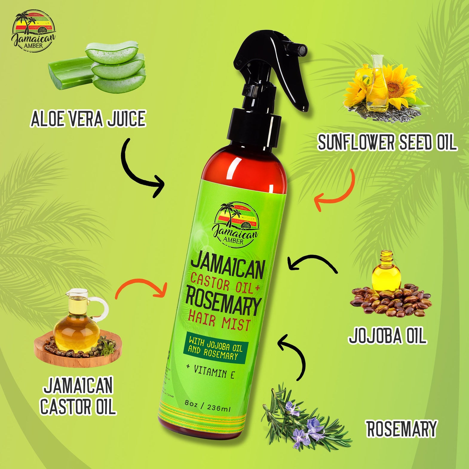 Jamaican Amber Jamaican Castor Oil & Rosemary Leave in Hair Mist 8 oz/236 ml