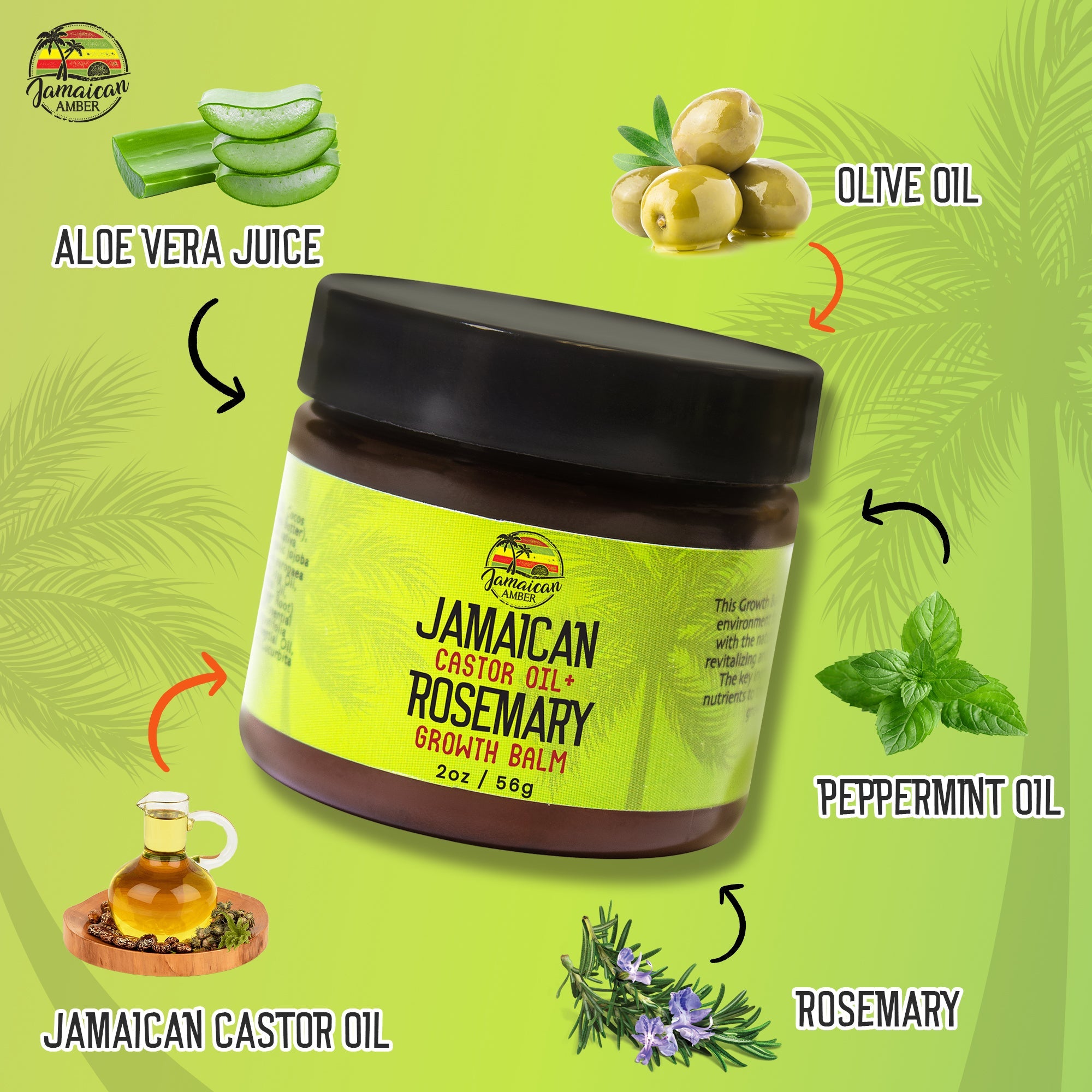 Jamaican Amber Jamaican Castor Oil & Rosemary Hair Growth Balm 2 oz/60 ml