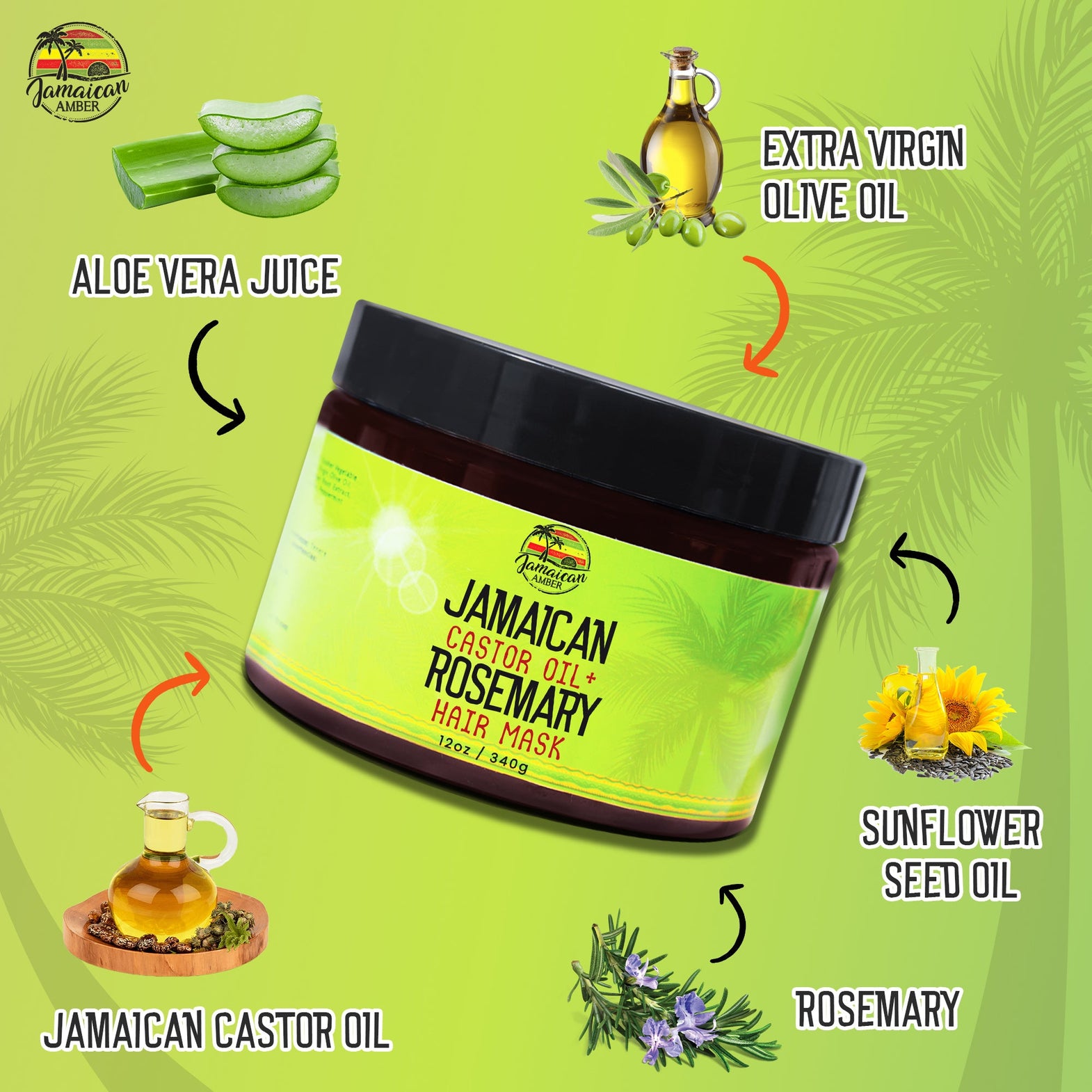 Jamaican Amber Jamaican  Castor Oil & Rosemary Hair Mask 12 oz/354 ml