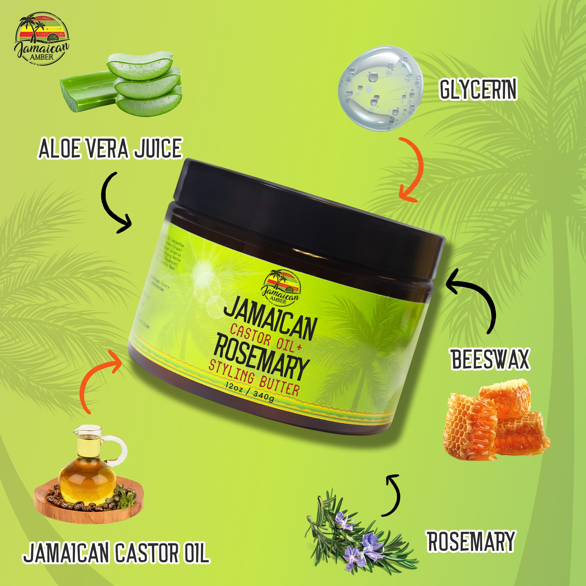 Jamaican Amber Jamaican Castor Oil + Rosemary Styling Hair Butter Cream 340g