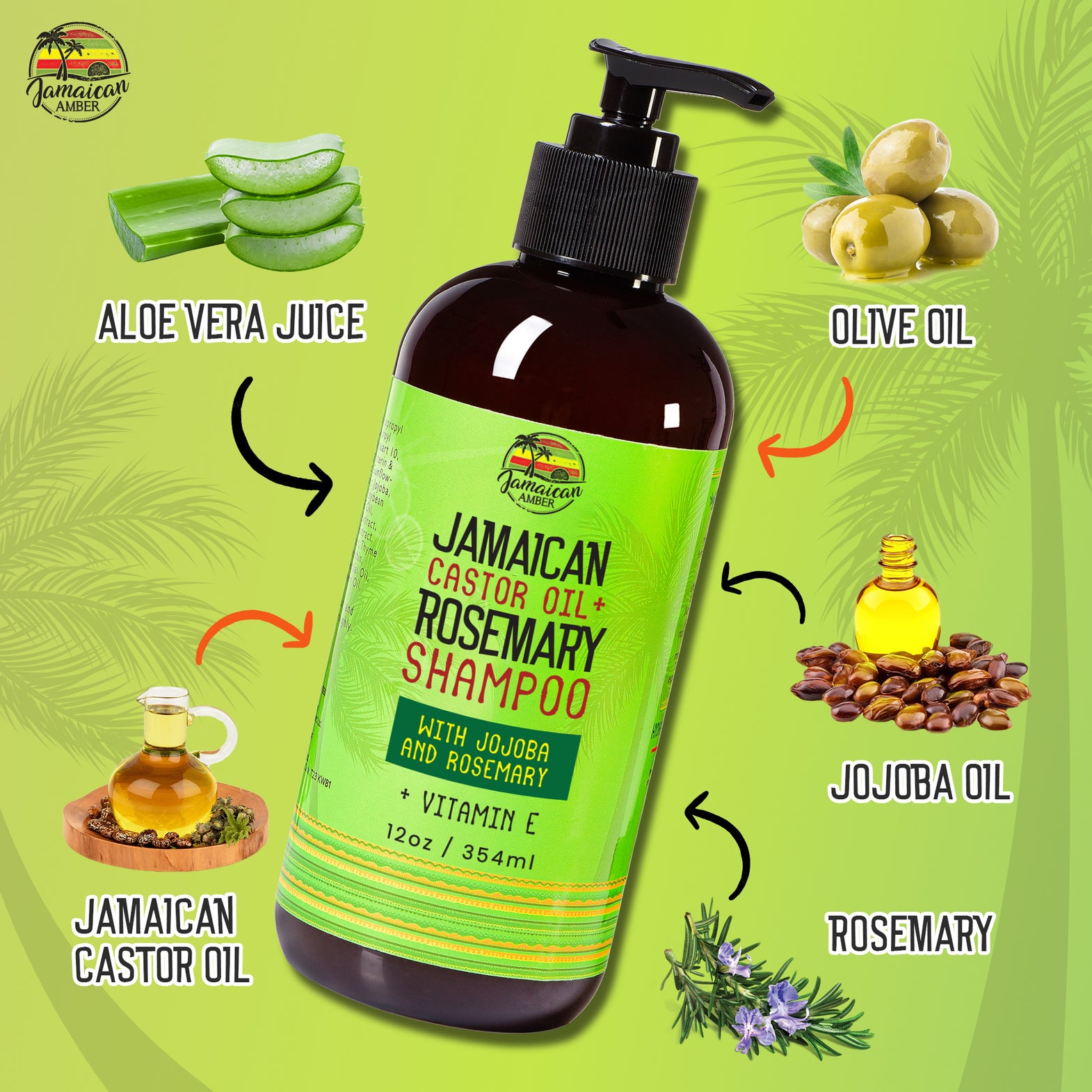 Jamaican Amber Jamaican Castor Oil + Rosemary Hair Shampoo With Jojoba 354ml