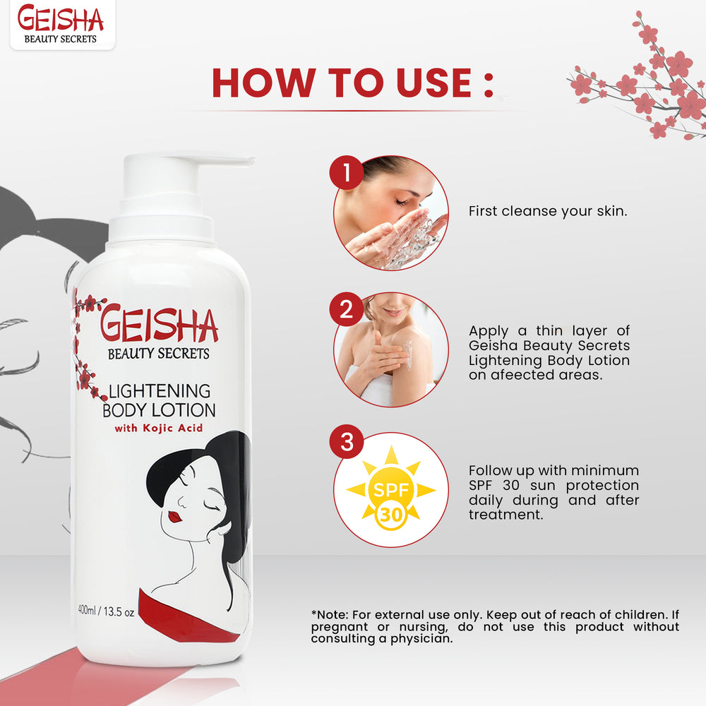 
                      
                        Geisha Beauty Secrets Brightening Body Lotion with Kojic Acid 400ml
                      
                    