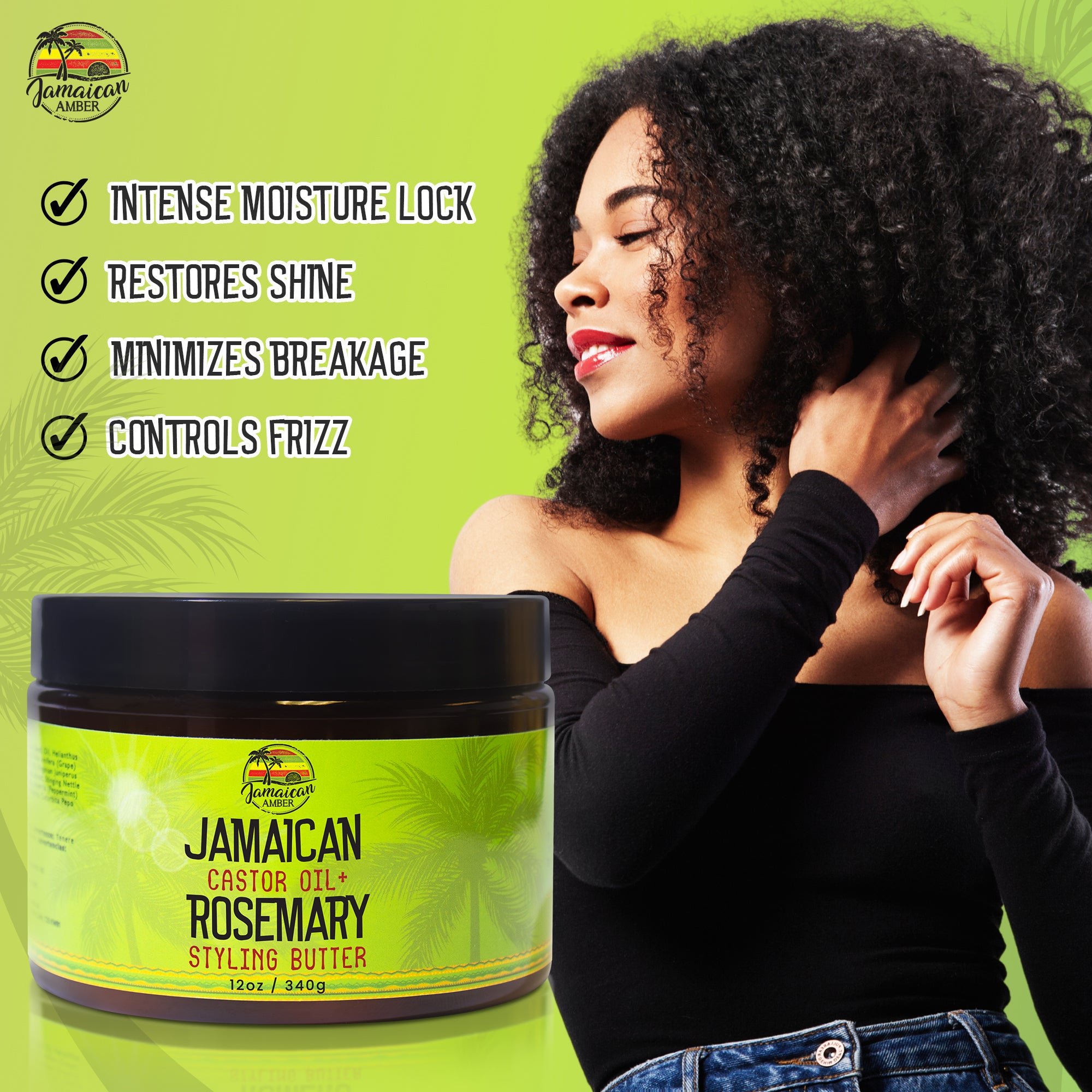 Jamaican Amber Jamaican Castor Oil + Rosemary Styling Hair Butter Cream 340g