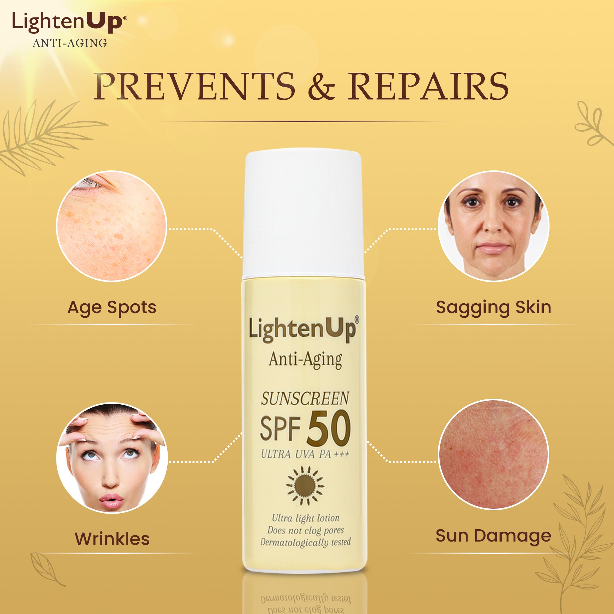 LightenUp Anti-Aging Sunscreen SPF-50 ULTRA UVA PA++ (Roll On) 90ml