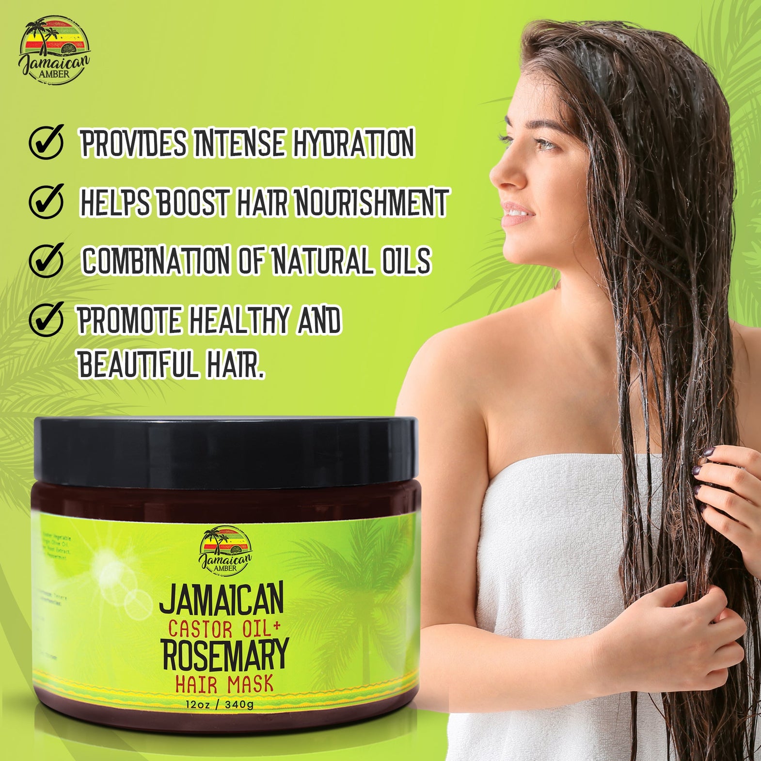 Jamaican Amber Jamaican  Castor Oil & Rosemary Hair Mask 12 oz/354 ml