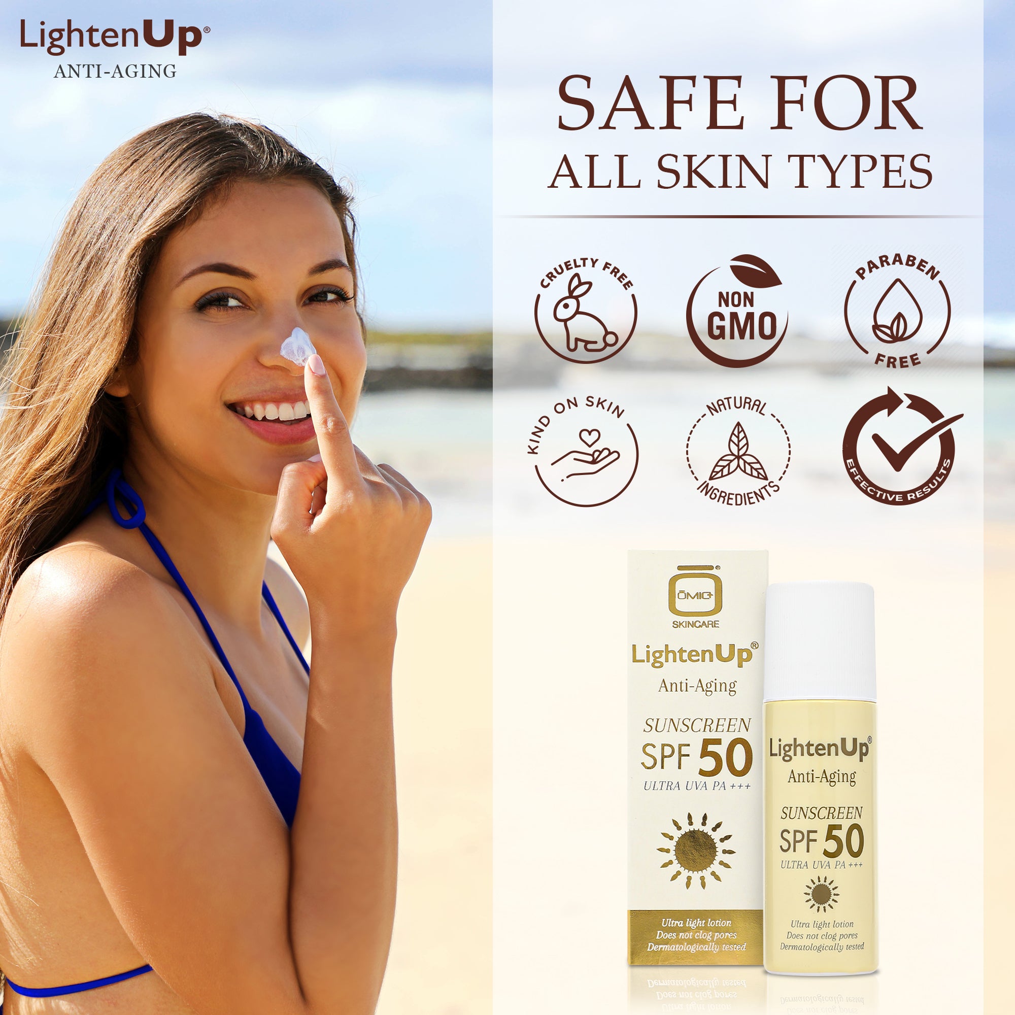 LightenUp Anti-Aging Sunscreen SPF-50 ULTRA UVA PA++ (Roll On) 90ml