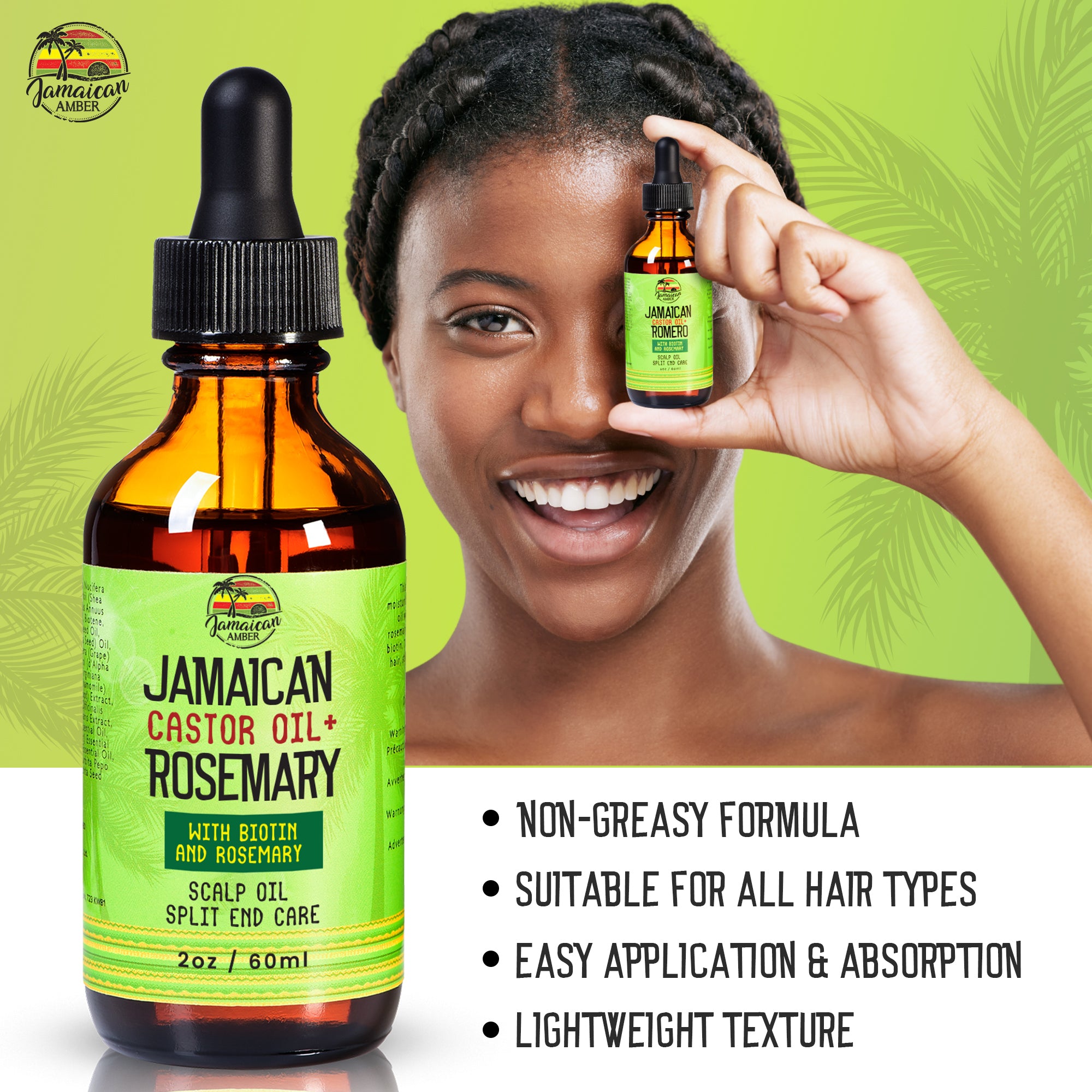 Jamaican Amber Jamaican Castor Oil & Rosemary Hair Oil  2 oz/60 ml