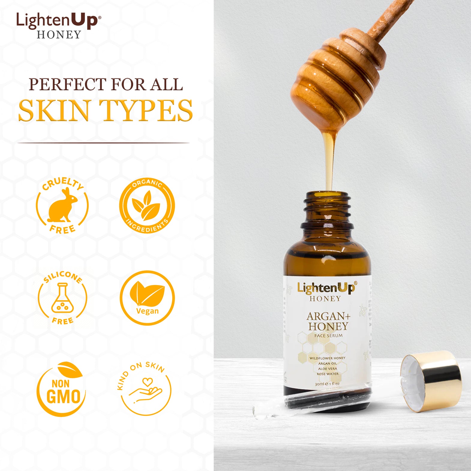 LightenUp Honey Argan + Honey Lightening Face Serum 30ml