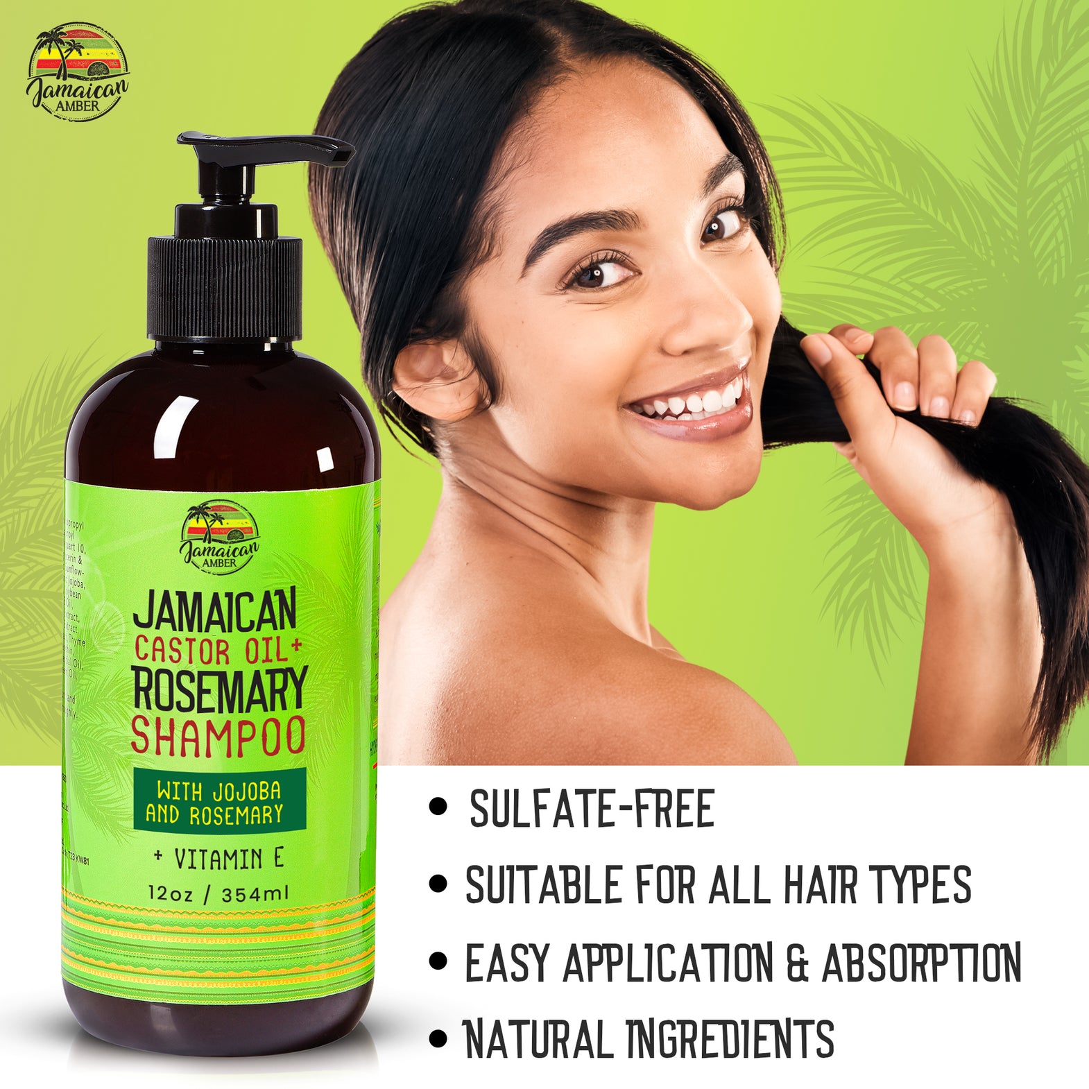 Jamaican Amber Jamaican Castor Oil + Rosemary Hair Shampoo With Jojoba 354ml